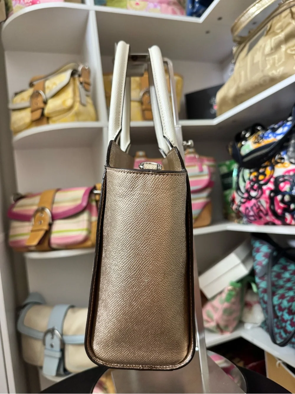 Coach Leah Metallic Gold Leather Satchel